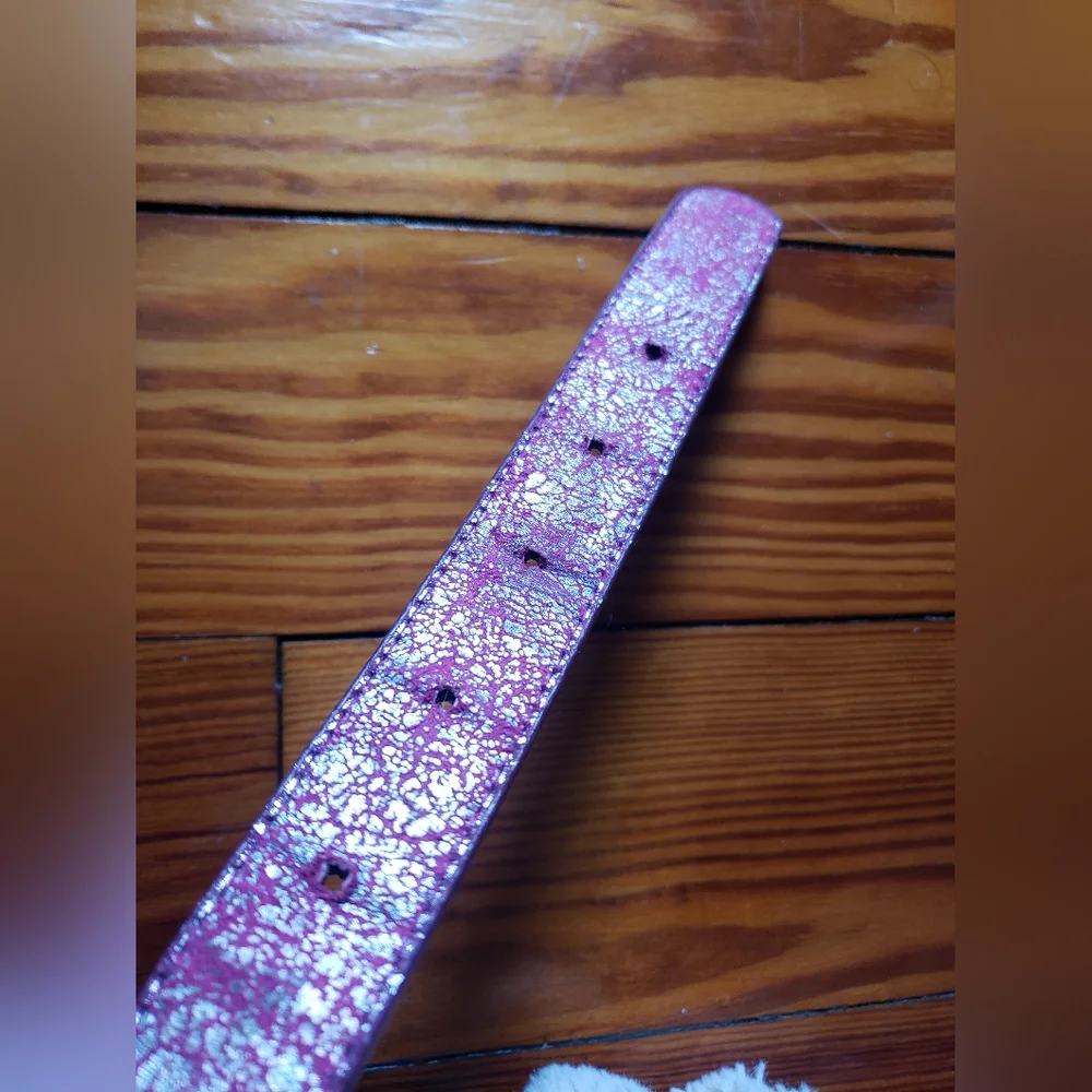 Kids Girls 5 5T Fushia Pink Silver Metallic Shimmer Belt with Studded Buckle